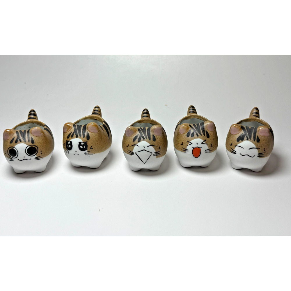 Five Ceramic Kawaii Cat Cute Miniature Ceramic Flowerpot Succulent Pots Kitty